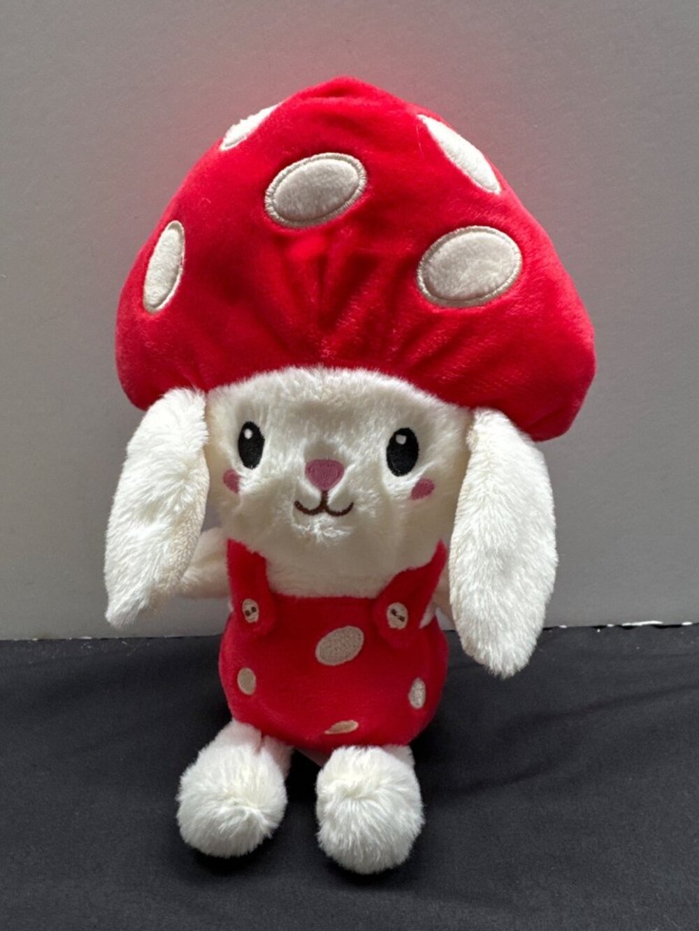S Mushroom Bunny Plush Toy Red White Polka Dot Outfit Adorable Soft Stuffed Anim
